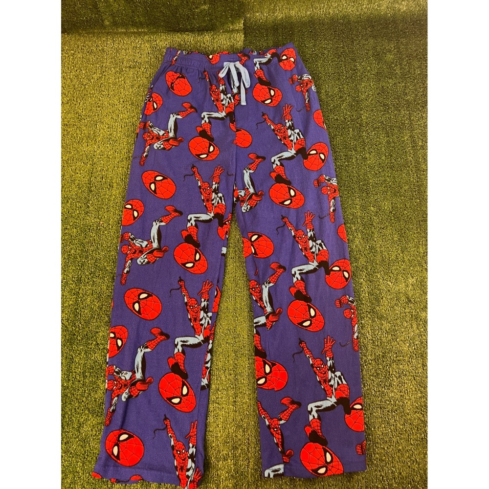 Marvel Spiderman Pajama Pants Mens Medium Purple Red All Over Print Lounge PJs
